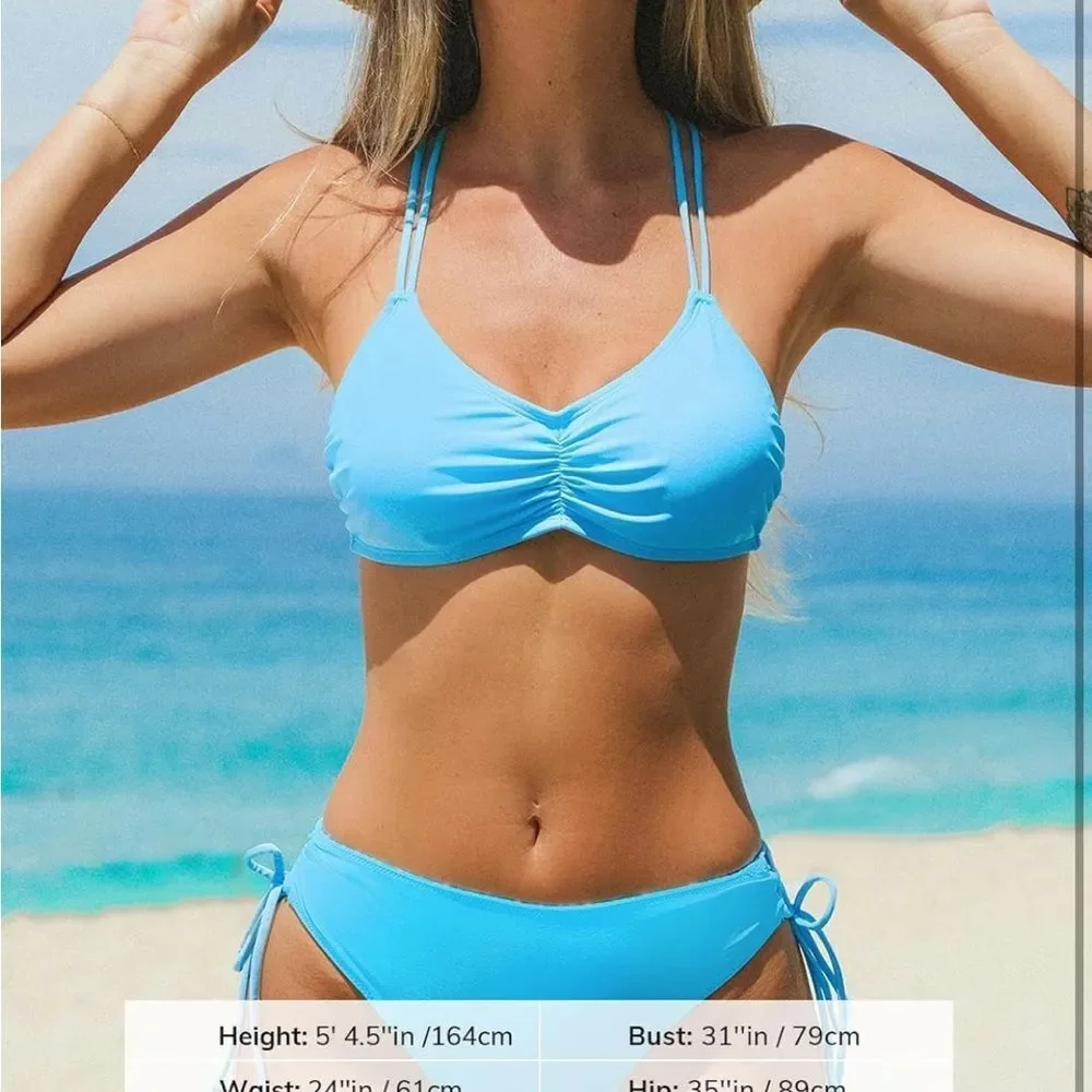 NWT‎ Lrg CUPSHE Women's 2 PC  Bikini Back Braided Straps with Reversible Bottom